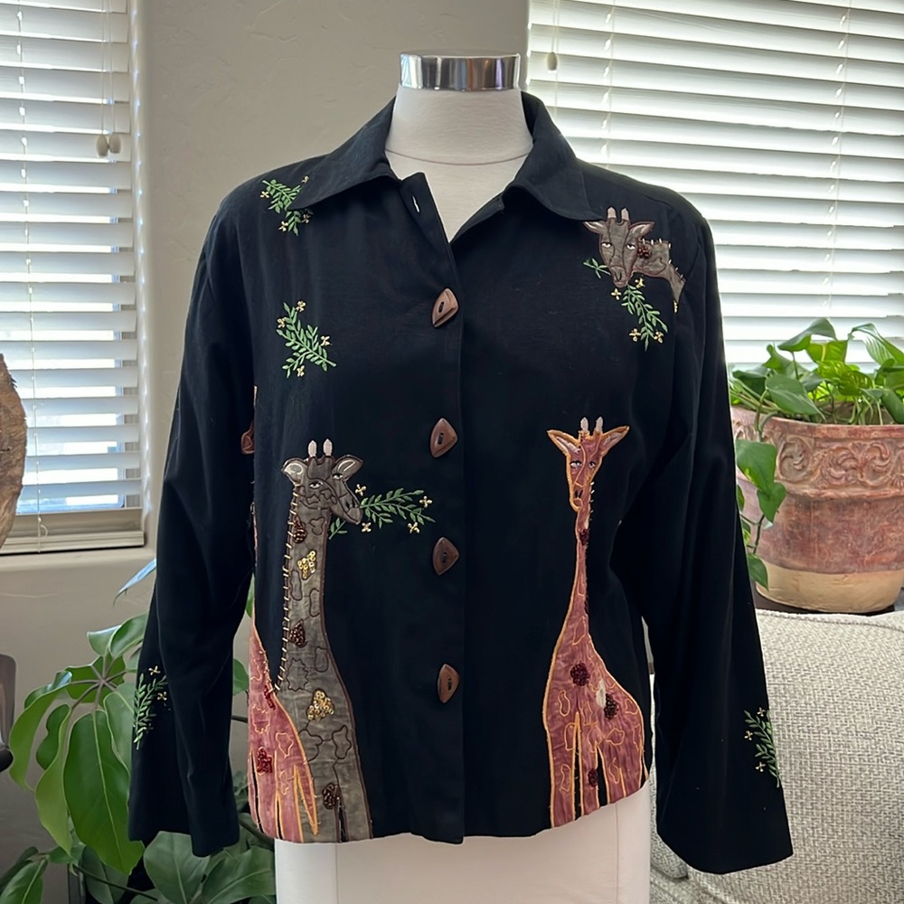 Vintage Raviya Linen African Giraffe Jacket - Picture 4 of 14